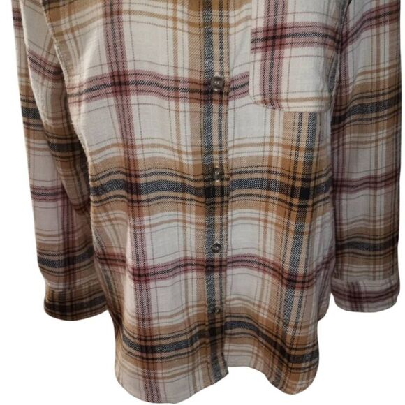 LOVE TREE CREAM & BROWN FLANNEL BLOUSE SZ.S EUC. - Picture 6 of 11